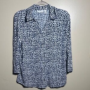 Susan‎ Graver Medium Navy White Geometric Button Down Top